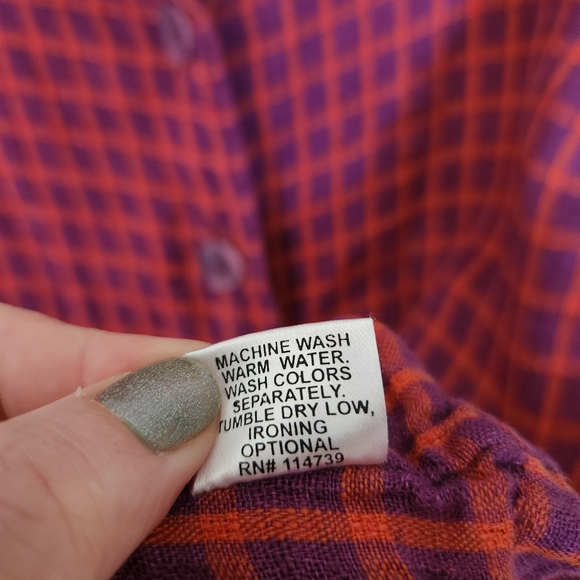 Flax Linen checkered button down top in purple and orange size L - Picture 9 of 9